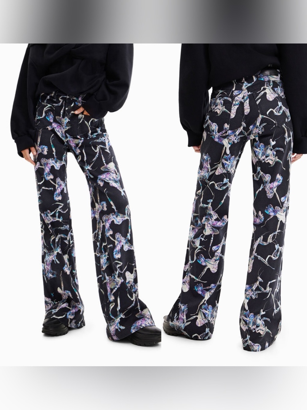 Desigual x Maitrepierre NWT Wide-Leg Mantis Print Jeans Trousers XS